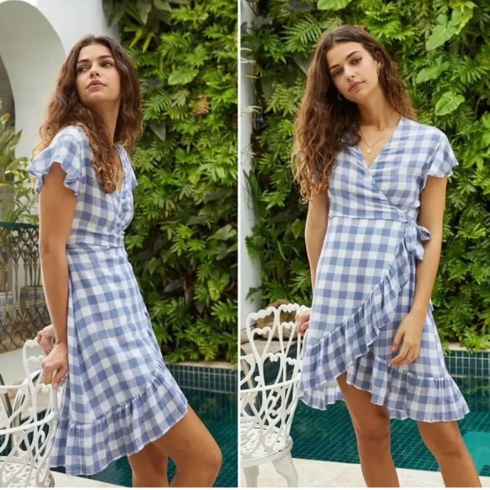 Rails Brigitte Belted Wrap Dress in Periwinkle & White Check Size XS